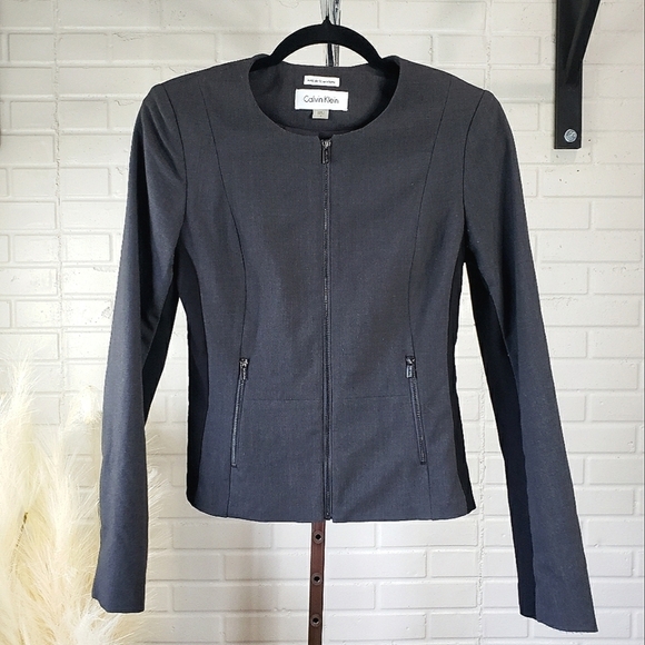 Calvin Klein Fit Solutions Side Panel Collarless Zip Blazer size 4 or Small Gray - Picture 2 of 8